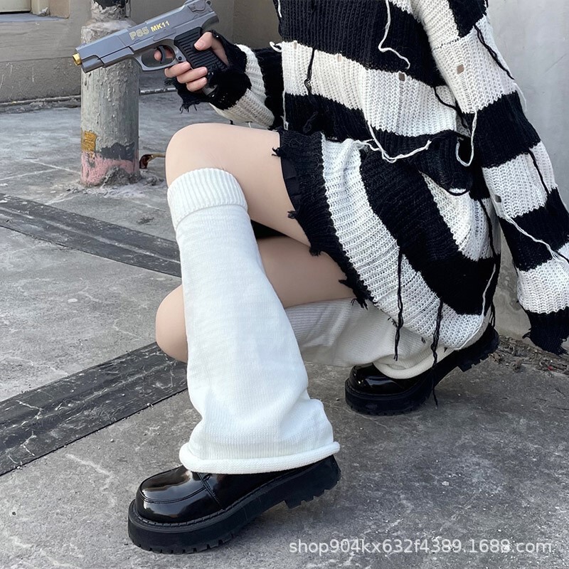 jk袜子针织袜套堆堆袜y2k辣妹学生日系亚文化保暖阔腿喇叭小腿套|undefined