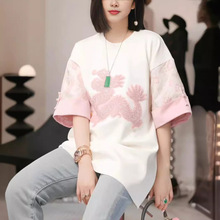 大码新中式国潮风短袖T恤女夏季欧货女装宽松小众设计感体恤上衣