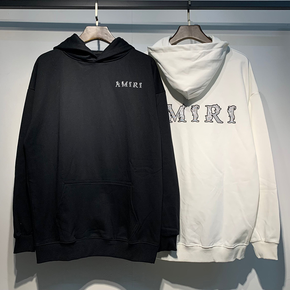 AMIRI suéter colección de letras de impresión transfronterizas 360 gramos de anillo masculino suelto casual sudadera encapuchada