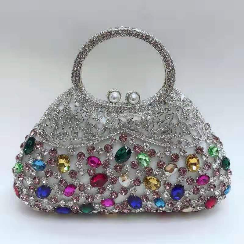 Túi clutch nữ đính kim cương hình oval pha lê dạ hội — Nền vàng kim cương trắng, Đế Vàng Kim Cương, Màu bạc, Cá tính đặt làm chi tiết 3