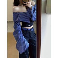 2025 新しい超見栄えの良いワンショルダースプライシングトップ女性のための韓国スタイルのウエストルーズ痩身カジュアルパンツ 2 点セット女性のための
