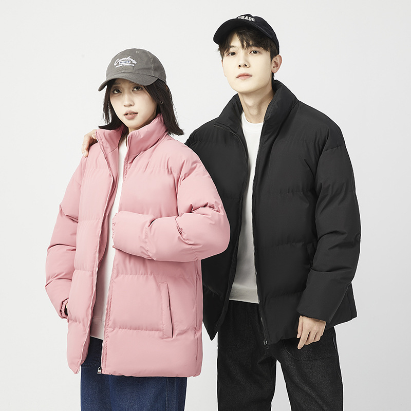 Algodón de color sólido para hombres 2024 nueva ropa de algodón de invierno pareja coreana chaqueta de pan de algodón chaqueta de invierno ligera al por mayor