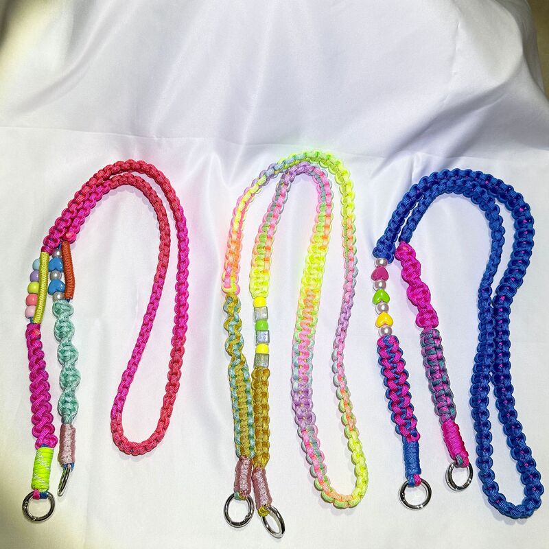 Cross-Border New Heavy-Duty Colorful Braided Paracord Crossbody Keychain Paracord Neck Strap Phone Keychain Neck Strap Braided Rope