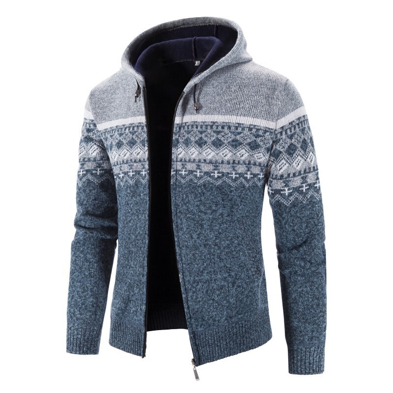 Sweater New Cross-Border Popular Large Size Plus Velvet Thickened Gradient Color Foreign Trade Casual Men's Jacket Knitted Cardigan