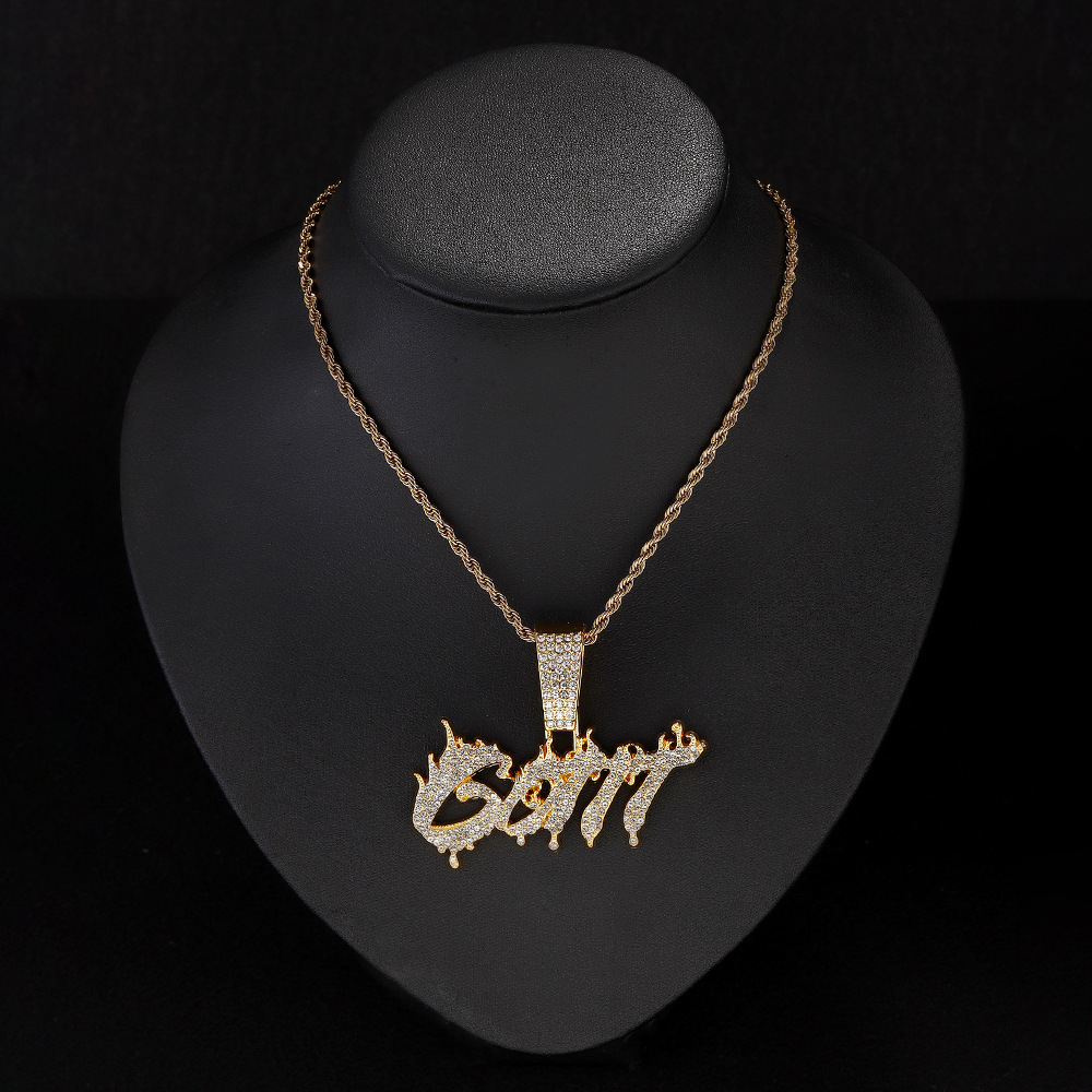 Europa y los Estados Unidos Hip-Hop lleno de diamantes cadena cubana llama Gott letras colgante collar accesorios de rap marca de moda para hombres al por mayor