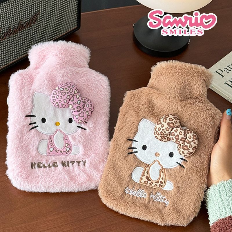 可爱豹纹Hello Kitty毛绒注水热水袋ins加厚内胆暖手宝暖宝宝批发