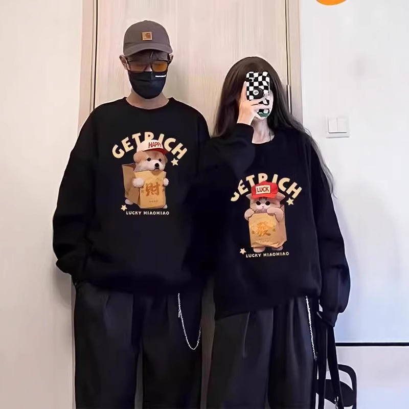 가을과 겨울 기모 크루 넥 스웨터 커플 의류 올해 레드 축제 의류 패션 브랜드 클래스 의류 따뜻한 기본 셔츠