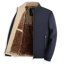 秋冬季新款男士外套爸爸装加绒立领简约商务休闲夹克衫中年上衣男