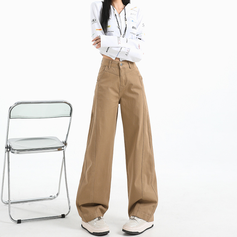 军绿色美式弯刀牛仔裤女2025秋季新款设计感宽松显瘦阔腿工装裤子|undefined