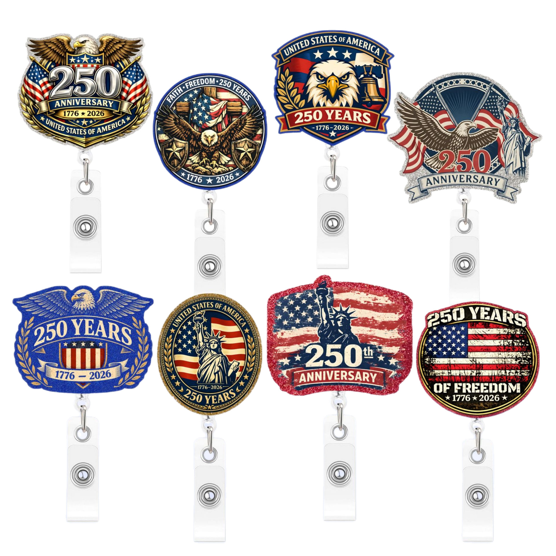 Colgante transfronterizo de EE.UU. 250 aniversario insignia retráctil cremallera colgante regalo del día de la independencia