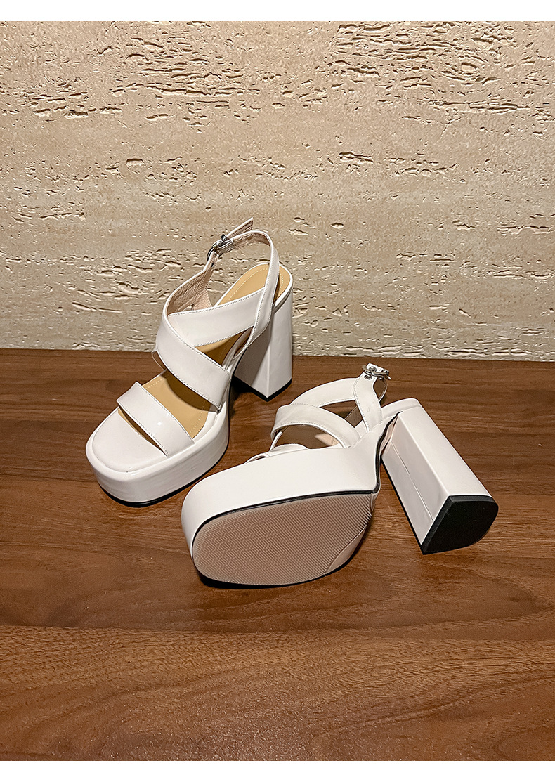 Sandal cao gót nữ quai ngang hở mũi đế xuồng dày gót vuông 9 cm — màu đen, màu trắng ngà chi tiết 14