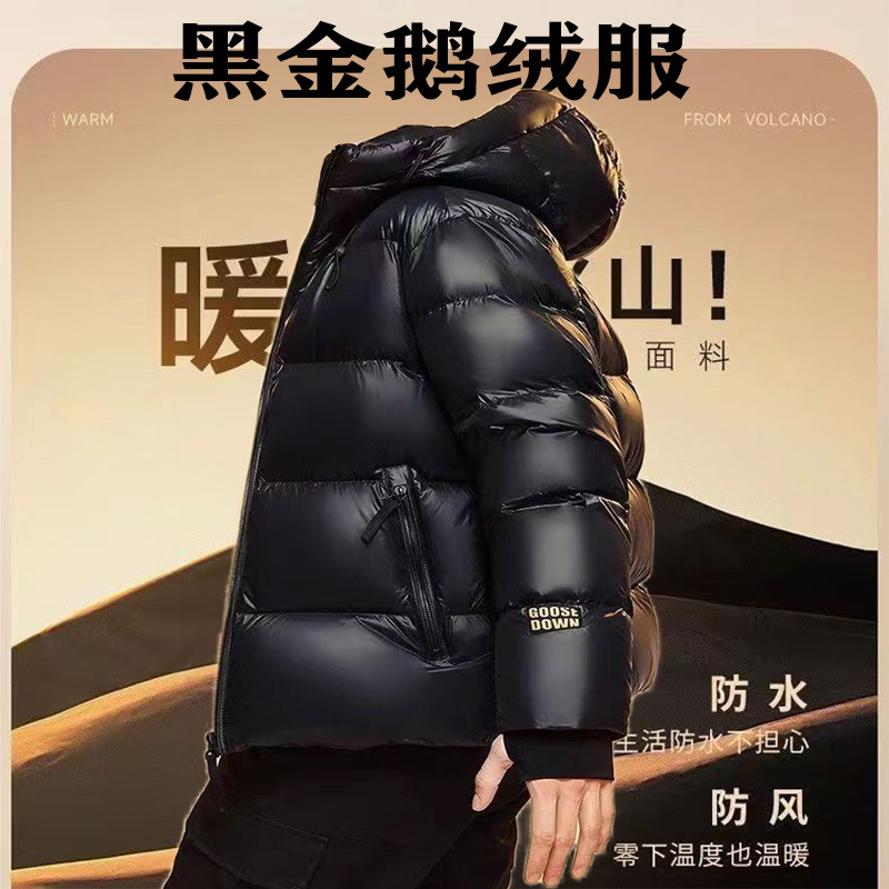 Black Gold Goose down Jacket 90% Down, Winter Hooded Short down Jacket for Men, Warm Workwear with down Filling Black Gold Goose down Jacket 90% Down, Winter Hooded Short down Jacket for Men, Warm Workwear with down Filling