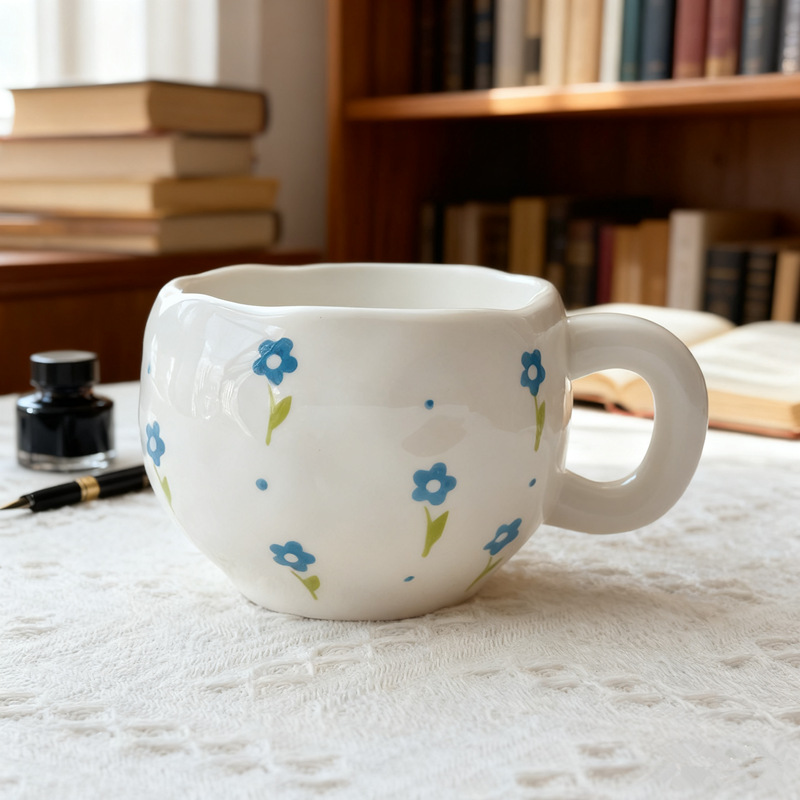 Esmalte coreano pintado a mano taza de café de cerámica con platos de alto valor de marca de rayas de taza de agua de lattes