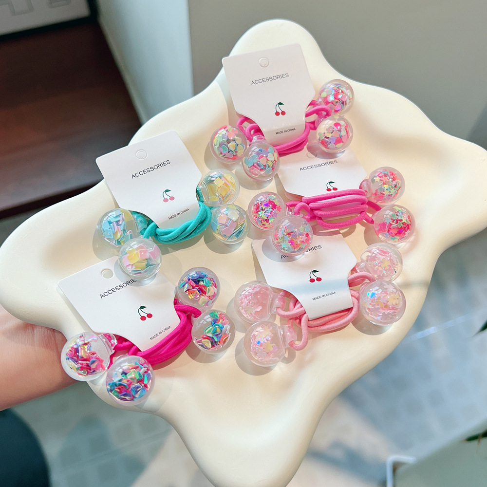 Cuerda de pelo de doble raíz para niños Corea del Sur accesorios para el cabello para niñas Bola de arena movediza banda de goma corbata cabeza de bola cuerda de pelo de cola de caballo