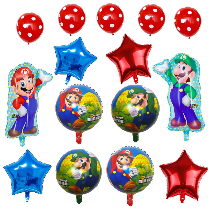 Transfronterizo Mario modelado de globos de aluminio Mario tema juego de cumpleaños diseño de juguete decoración del partido papel de aluminio