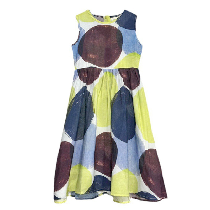 Vestido de las niñas verano fino 2023 nuevas vacaciones estilo occidental medio y grande falda de los niños niñas impreso princesa vestido