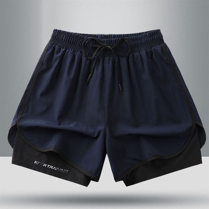 여름 야외 속건성 스포츠 레저 고탄력 트레이닝 통기성 러닝 페이크 투피스 타이트 요가 팬츠 남녀공용