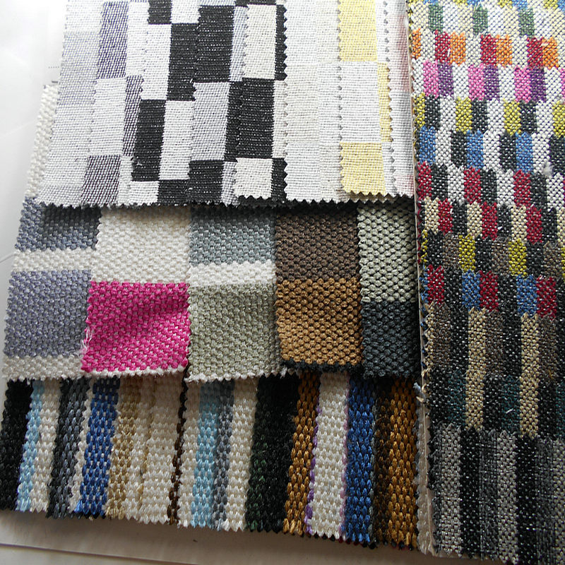 全涤色织格子仿麻布 涤纶提花色织条纹贴膜无纺布底沙发工艺面料