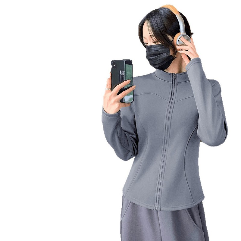 加绒瑜伽外套秋冬新款女士立领曲线拉链长袖韩版修身显瘦外穿上衣|undefined