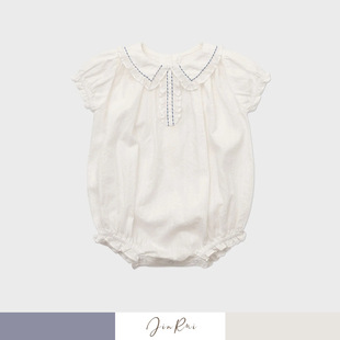 LOU Jacquard Harper Collar Cotton White Contrast Embroidered Short Sleeve Triangle Climbing Suit Led Thin JR