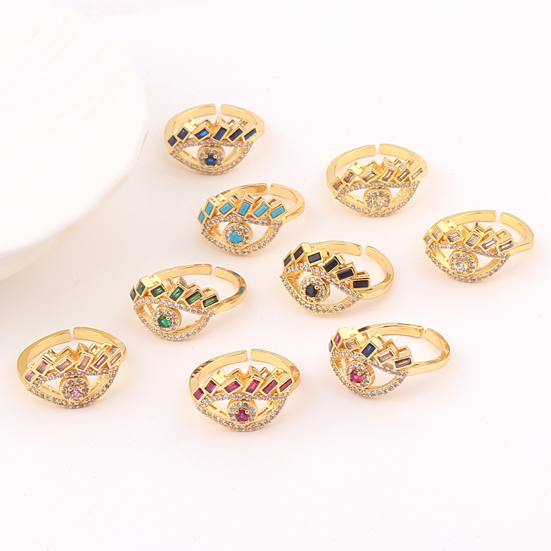 Fashion Devil's Eye Copper Open Ring Plating Zircon Copper Rings display picture 2