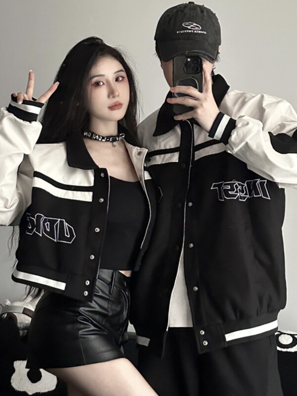 高级感春秋季美式潮牌棒球服外套女新款情侣小众一长一短夹克上衣|undefined