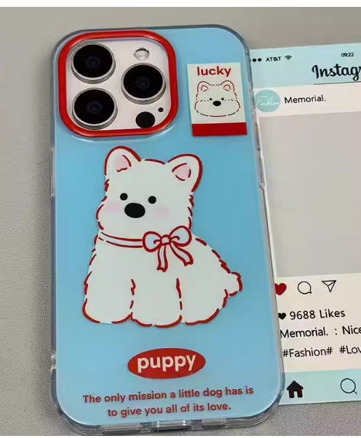 Ins fondo azul línea roja West Highland cachorro para iPhone 14 cadena 15ProMax funda para teléfono móvil Apple 13P