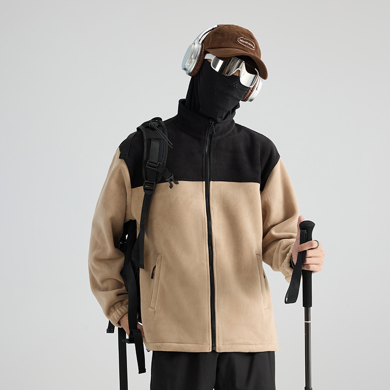 2910 invierno abrigo de grafeno abrigo de terciopelo pareja de cuello vertical empalmado chaqueta casual suelta