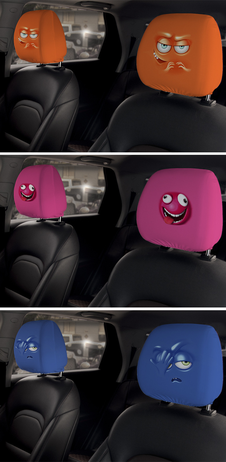 Exaggerated Expression Car Seat Headrest Protective Cover Oil-Proof, Anti-Fouling and Anti-Damage Personalized Seat Pillow Decorative Cover