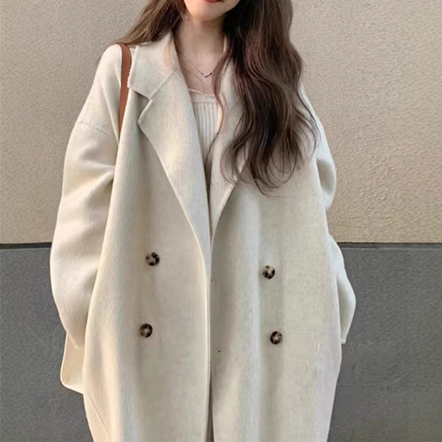Abrigo de Lana de Doble Cara para Mujer con Doble Botonadura Manga Larga para Invierno