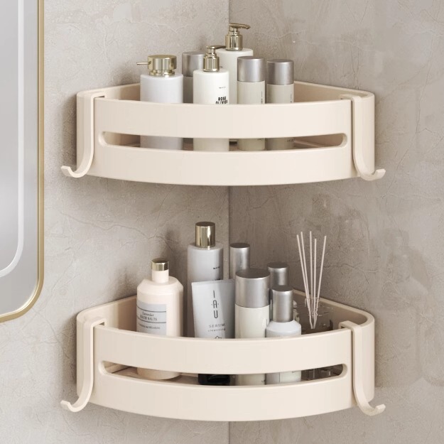 Milky White bathroom storage rack bathroom space aluminum toilet shower wall-mounted triangle corner storage punch-free Milky White bathroom storage rack bathroom space aluminum toilet shower wall-mounted triangle corner storage punch-free