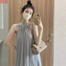 Z1B【1154次回购】挂脖连衣裙女装2025新款韩版重工钉珠进口手工