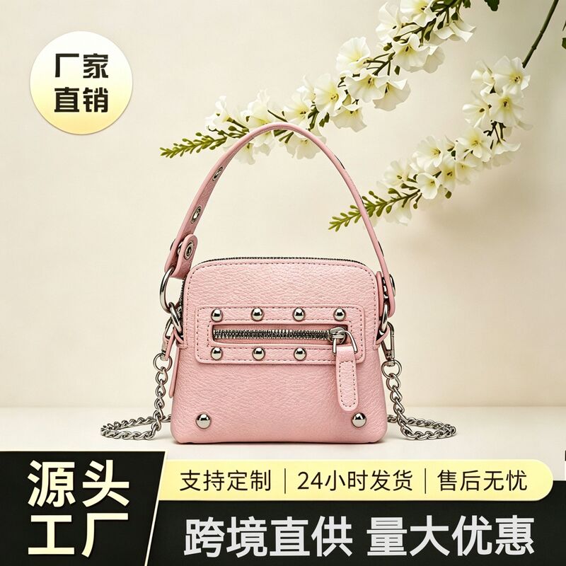 Korean Summer Niche Mini Chain Crossbody Bag for Women 2026 New Model Motorcycle Rivet Y2K Handbag Coin Purse
