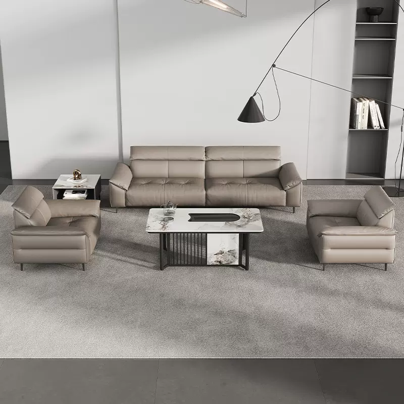 办公沙发简约现代真皮商务接待大厅会客区洽谈办公室沙发茶几组合