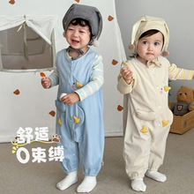 婴儿公仔连体衣2025新款秋季宝宝洋气无袖连体裤新生儿条纹打底衫