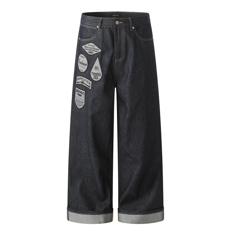 2026 American Street Style Patchwork Printed Fashion Roll-Up Jeans Unisex Loose Straight Versatile Wide-Leg Floor-Length Pants 2026 American Street Style Patchwork Printed Fashion Roll-Up Jeans Unisex Loose Straight Versatile Wide-Leg Floor-Length Pants