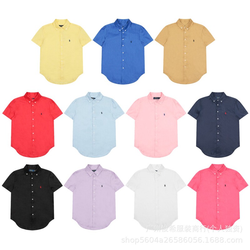 Scan the Qr Code to Purchase Cross-Border Rl Summer 26 Women's Short-Sleeve Linen Turn-Down Collar Casual Shirt with Pony Embroidery Logo in Old Money Style