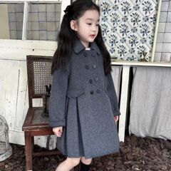 女童韩版双面呢子大衣童装2025春秋新款宝宝洋气儿童毛呢外套