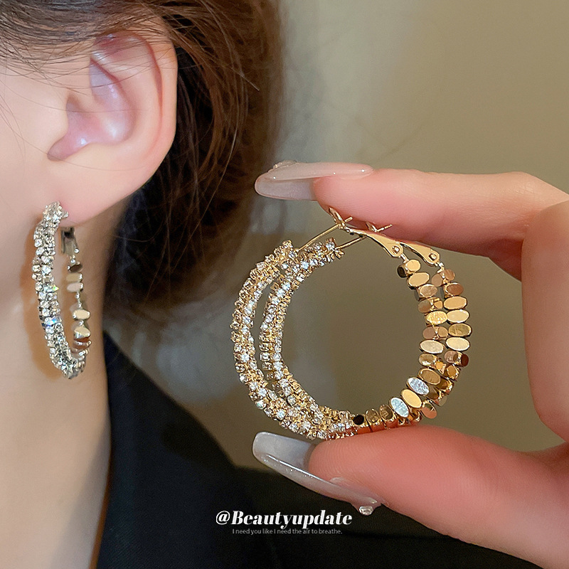 Aguja de plata circón roto círculo de plata pendientes europeos y americanos nicho diseño sentido pendientes elegante luz lujo moda alto sentido pendientes