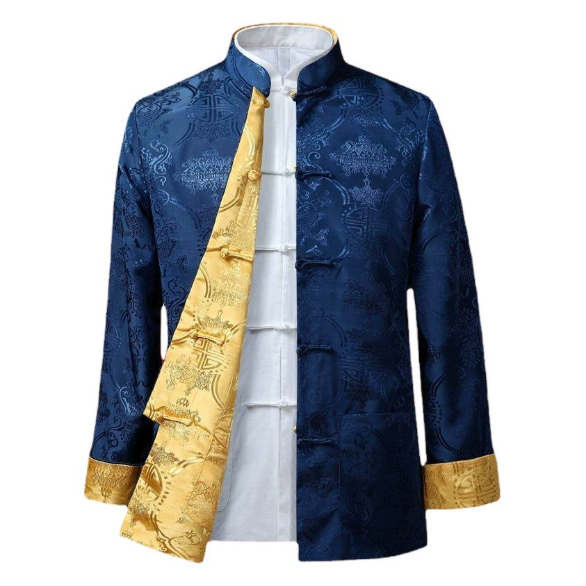 Весенний и осенний тонкий мужской средний и пожилой костюм Тан в двухсторонней куртке с длинными рукавами