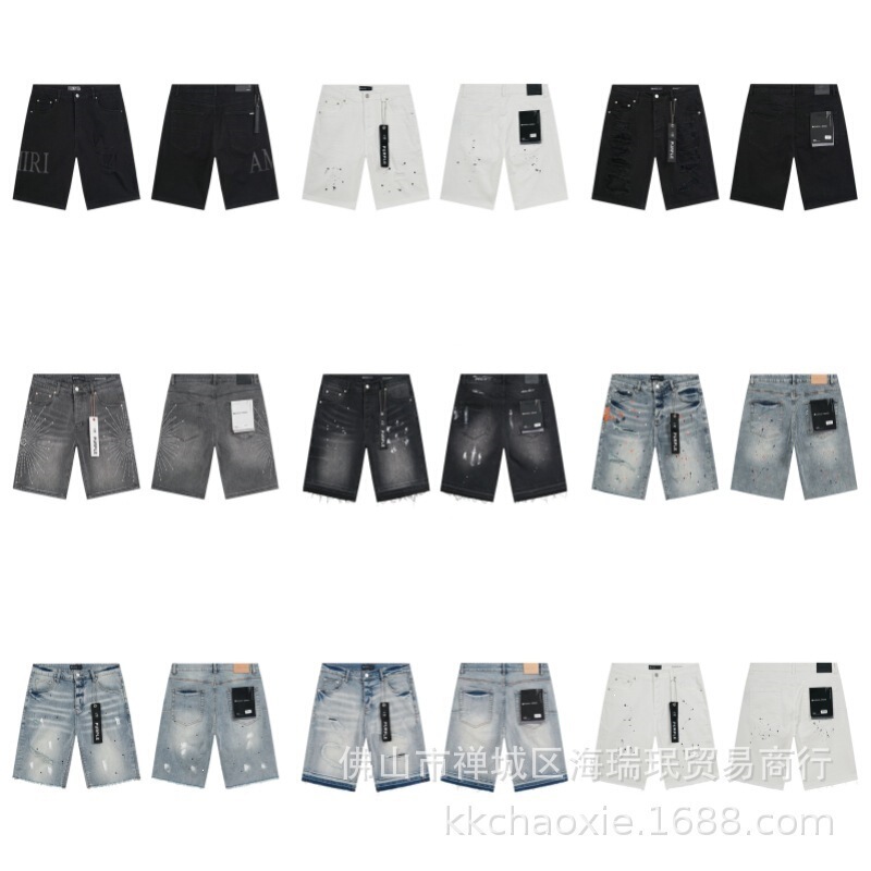 Cross-Border Foreign Trade Wholesale Trendy American High Street Style Ripped Patchwork Vintage Straight-Leg Am Jeans Shorts for Men Cross-Border Foreign Trade Wholesale Trendy American High Street Style Ripped Patchwork Vintage Straight-Leg Am Jeans Shorts for Men