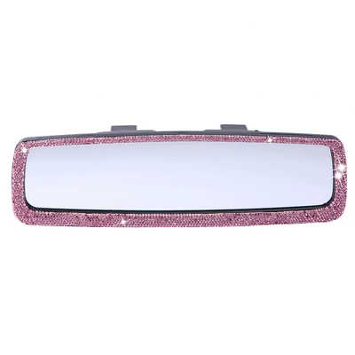 Car-mounted diamond-encrusted rearview mirror cover, Rearview mirror/rearview mirror - pink-diamond