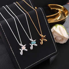リアルゴールド電気メッキ子犬中国風ライト高級インニッチデザインロングネックレスホルターアクセサリーハイエンドネックレス女性用