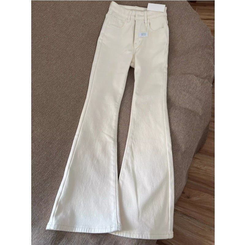 Floor-Length Elastic Spring and Autumn Petite White Jeans Retro Flared New Slim High-Waisted Slim-Fit Micro Pants