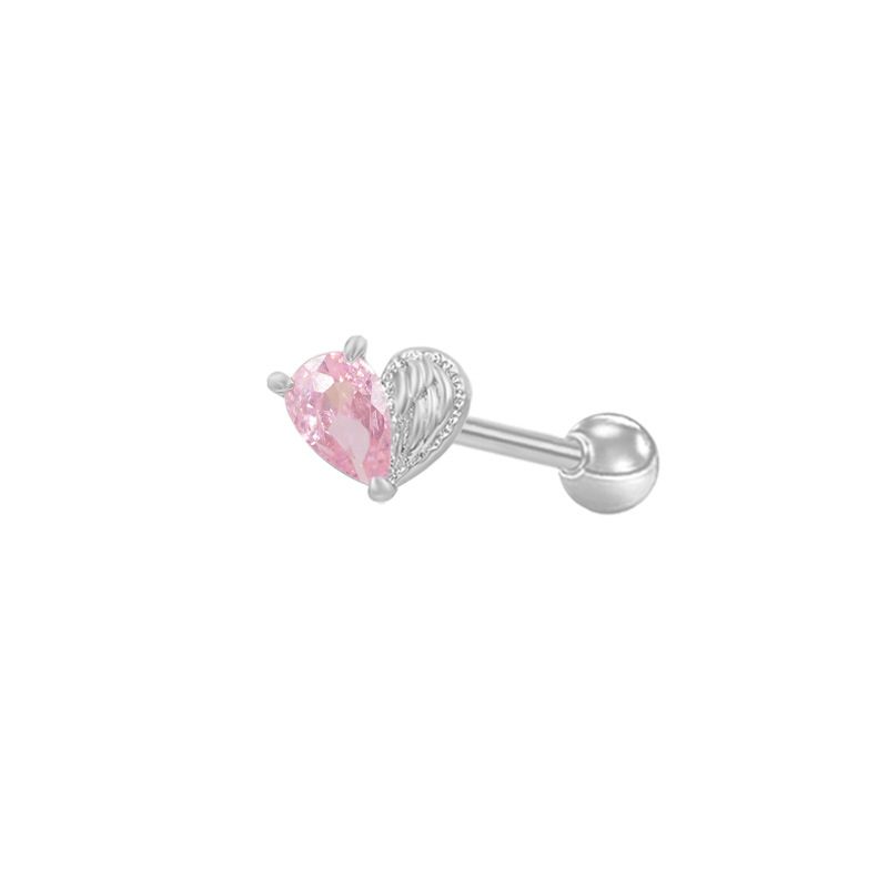 Anneau de piercing pour nombril en forme de cœur, style européen et américain transfrontalier, zircon rose_voghion.com