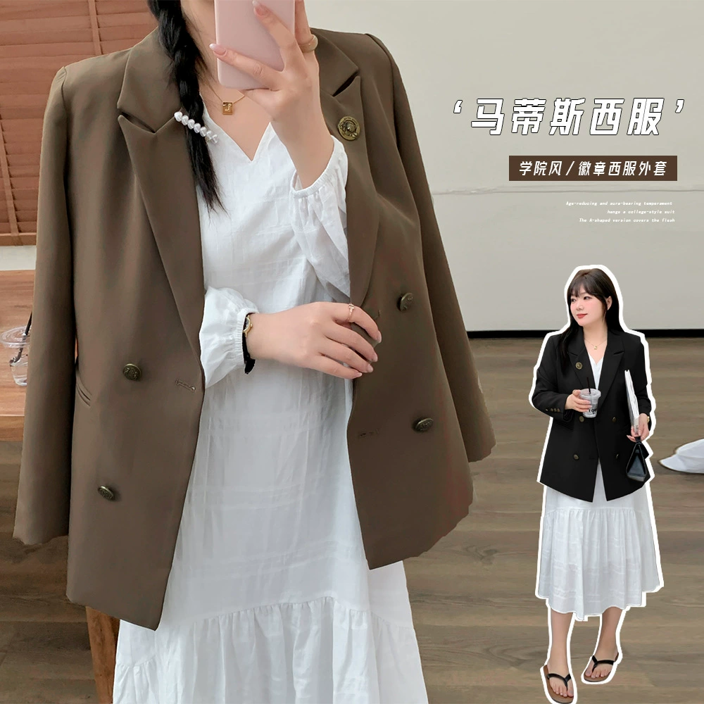 A3355 Xuanchen, новая женская одежда, Весенняя слегка Толстая девушка, корейский уменьшающий возраст значок, однотонный костюм в студенческом стиле