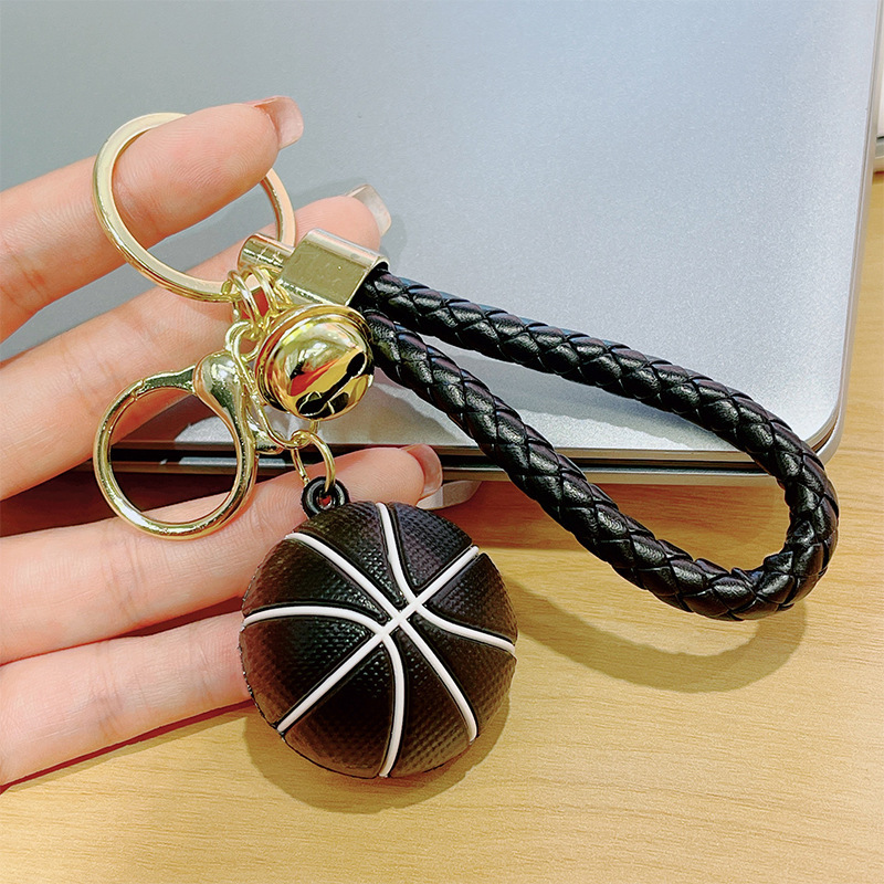 pvc soft rubber basketball keychain star basketball metal bell key ring pendant car backpack birthday gift