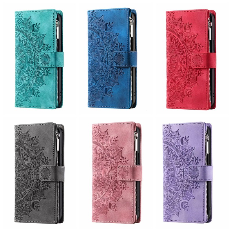 Phone Wallet Case With Embossed Totem And Zipper For Smartphone_voghion.com