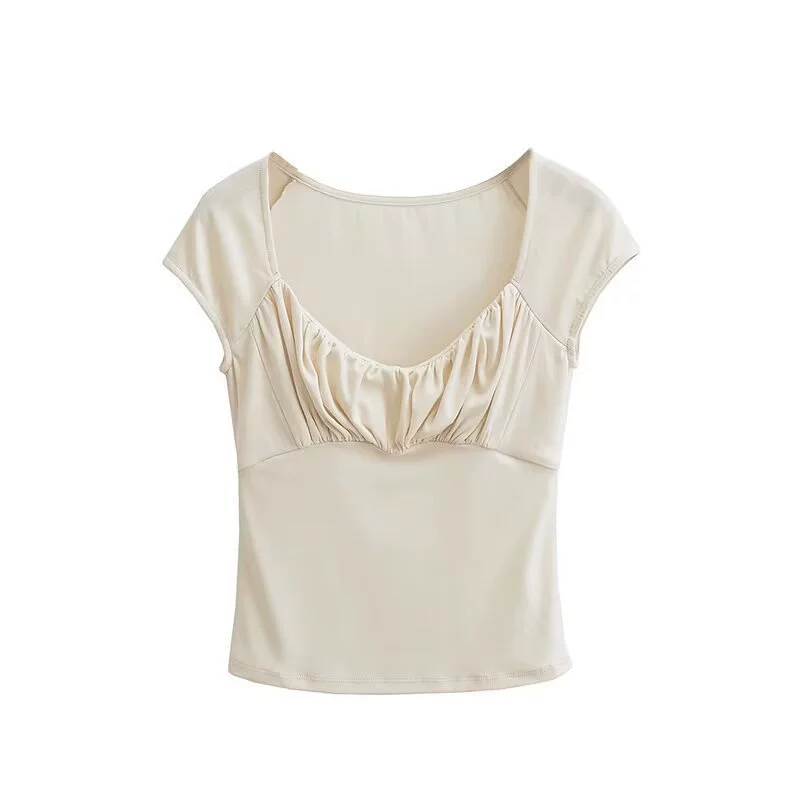 Оптовая продажа женской одежды через границу, летняя новинка, чистая страсть, горячая девушка, короткий рукав, плиссированная футболка, утягивающий короткий топ с половиной рукавов