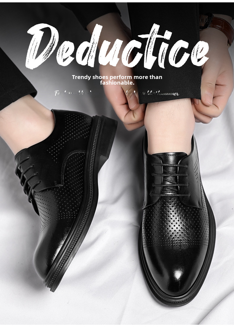 Leather shoes men's summer hollow-out business formal wear 2024 men's casual height increasing sandals wedding bridegroom shoes one-piece delivery_vogvips.com